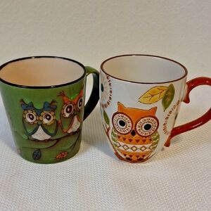 Source Unknown Owl Ceramic Mug Set - Green and Orange